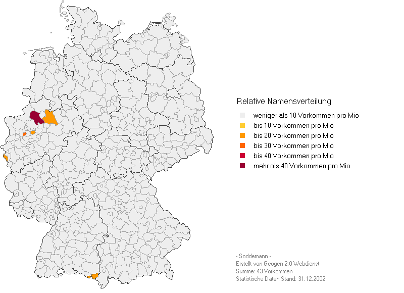 Relative Verbreitung des Names Soddemann